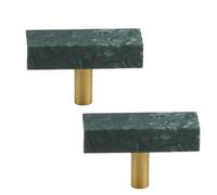 PILYON Wardrobe Handles 2Pcs Brass Marble Crystal Stone Furniture Cabinet Door Drawer Pull Green Length51mm