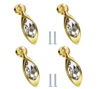 PILYON Wardrobe Handles 4Pcs Crystal Pendant Handle Glass Single Hole Door Knob Leaf Shape Zinc Alloy, Imitation Gold