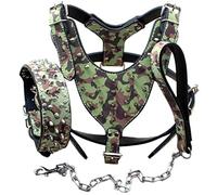 Pimaodog Breed Leather Spiked Studded Dog Harness,Collar & Leashes 3Pcs Set for Medium & Large Dog Pit Bull,Mastiff, Boxer, Bull Terrier (Studs Camo, XL)