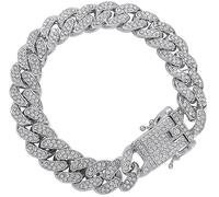 Pimaodog Chain Dog Collar with Bling, Glitter Rhinestone Sparkly Diamond Metal Necklace Cuban Link Cat Collars for Small Medium Large Pet Dogs Puppy (Silver, 24 Inches)