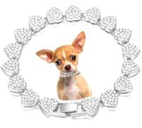 Pimaodog Dog Chain Collar, Heart Style Bling Diamond Cuban Link Dog Collars Glitter Chain Rhinestone Puppy Necklace for for XXS XS Small Medium Pet Dogs Cats (Silver, 16 Inch)
