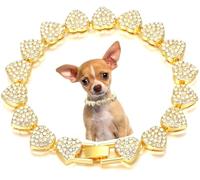 Pimaodog Dog Chain Collar, Heart Style Bling Diamond Cuban Link Dog Collars Glitter Chain Rhinestone Puppy Necklace for for XXS XS Small Medium Pet Dogs Cats (Gold, 18 Inch)