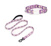Pimaodog Girl Dog Collars with Daisy Patterns, Cute Dog Collar and Leash Set for Female Dogs, Adjustable Soft Durable Pet Collars for Cat Puppy XS Small Medium Large Dogs (Purple, XS)