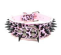 Pimaodog Sharp Studded Dog Collar, 2 Inch Wide Stylish Leather Dog Collar for Medium Large Dogs, Pitbull, Labrador, Boxer, German Shepherd (L:19-22 inch, Leopard-1)