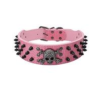 Pimaodog Studded Dog Collars 2" Leather Spikes Dog Collar for Medium Large Dogs Pit Bull Mastiff Bully Boxer XLarge 21-24" Pink-3)