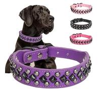 Pimaodog Studded PU Leather Dog Collars for Small, Medium, Large Dogs, Pitbull, Mastiff, Labrador, Boxer, Rottweiler, German Shepherd (Purple, XL)