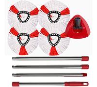 PIMEKOY Spin Mop Head Replacement, Base, Handle Compatible with Vileda Turbo Microfibre Mop, 4 Microfiber Heads, 1 Triangle Cover and 76-148cm Handle Combo Set