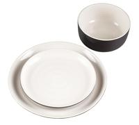 Carnaby Pimlico 12 Piece Dinner Set Stoneware Plates Bowl Side Plate Black Cream