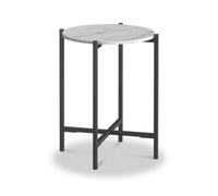 Pimlico White 42.5Cm Round Marble Side Table - Dark Grey Metal Frame - By Roseland Furniture