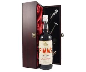 Pimms No 1 The Original Gin Sling (1970's) in a silk lined wooden box with four wine accessories, 1 x 700ml