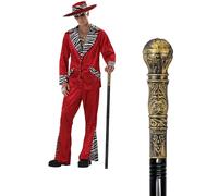 Pimp Cane, Adjustable 42" Metal Prop Stick with Antique Gold Plastic Handle Vintage Costume Cosplay Accessories for Halloween Dress-up Party
