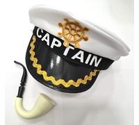 Pimp Captain Sailor Hugh Accessory Costume Set - White Black Hat & Plastic Pipe Prop Hen Stag Night Fancy Dress Party