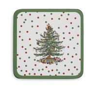 Pimpernel Spode Christmas Tree Drink Coasters, Set of 6, Cork Backed, Heat and Stain Resistant, Durable Table Protection, Festive Xmas Home Decor, Polka Dot