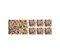 Pimpernel Cork Backed Placemats & Coasters Set of 6 - Colourful Rainbow Leaves Design - Stylish Tableware for Dining, Entertaining & Home