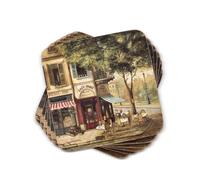 Pimpernel Parisian Scenes Collection Coasters Set of 6 Cork Backed Board Heat and Stain Resistant Drinks Coaster for Tab