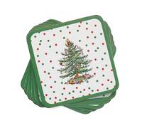 Pimpernel Spode Christmas Tree Drink Coasters, Set of 6, Cork Backed, Heat and Stain Resistant, Durable Table Protection, Festive Xmas Home Decor, Polka Dot