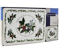 Pimpernel The Holly and The Ivy Set of 6 Placemats and Set of 6 Coasters, Wood with cork backing, 30.5 x 23cm & 10.5 x 10.5cm