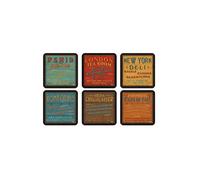 Pimpernel Set of 6 Retro Lunchtime Coasters - Cork-Backed Drink Coasters with Heat Resistance and Stain Protection for Tea, Coffee, and Everyday Use, 10.5 x 10.5cm