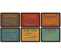 Pimpernel Set of 6 Retro Placemats for Table - 5mm Cork-Backed Placemats Featuring Classic Food Menu Snippets, Heat Resistant to Protect Work Surfaces, 30.5 x 23cm