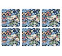 Portmeirion Home & Gifts Pimpernel - Strawberry Thief Blue Coasters - Set of 6 (Multi-colour), 10.5.x 10.5