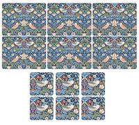 Pimpernel - Wm Morris Strawberry Thief Blue, 6 Placemats + 6 Coasters