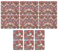 Pimpernel - Wm Morris Strawberry Thief Red, 6 Placemats + 6 Coasters