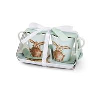 Portmeirion Wrendale Designs Hare Printed Two Porcelain Coffee Mugs & Tray Set