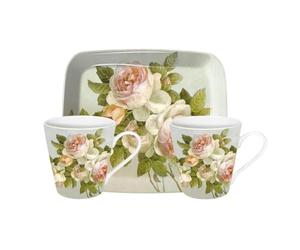 pimpernel X0011655543 Antique Rose Mugs 0.18 L and Tray Set, Ceramic