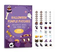 Pimple Patches, Halloween Spot Patches - 144PCS Fun Cute Acne Treatment for All Skin Types, Spot Patch Sticker, Tea Tree Oil, Salicylic Acid, Breathable Non-Irritating, Halloween Party Festival Gift