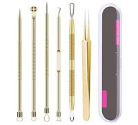 Pimple Popper Tool Kit 6 Pcs Blackhead Remover Acne Needle Tools Set Removing Treatment Comedone Whitehead Popping Zit for Nose Face Skin Blemish Extractor Tool - Gold