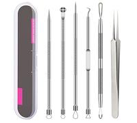 Pimple Popper Tool Kit, 6 Pcs Blackhead Remover Acne Needle Tools Set Removing Treatment Comedone Whitehead Popping Zit for Nose Face Skin Blemish Extractor Tool - Silver