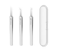 Pimple Popper Tool Kit, RJVNT 3 pcs Blackhead Extractor, Stainless Steel Pimple Extractor Blackhead Remover Tools 1 Straight Tweezers 1 Curved Hook Tweezers and 1 Oblique Tweezers