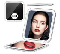 PIMPLEGO Compact 30X Magnifying Square Travel Mirror, 3.3x3.3 Inch Small Pocket, 2-Sided Women's Magnetic Portable With Precision Tweezers, Black
