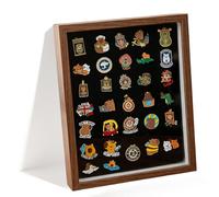 Pin Badge Display, 27.2 x 22.1 x 4cm Wood Pin Display Board Frame Badge Holder Shadow Box for Breastpin Medal Badges Ribbons Jewelry Earrings (Coffee Brown)