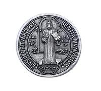 PIN BADGE Saint Benedict of Nursia Medal Evil Protection- Diameter 0,59 in - Silver Plated Craft Jewel