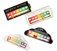 Pin Badges,4 PCS Social Battery and Cloud Pins Badge Pins Cute Badges Mood Conversion Brooch Pin Badge Lapel Pin Social Battery Brooch Pins Allow You To Silently Indicate Your Mood