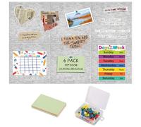 Pin Board Bulletin Board 6 Pcs Felt Board with 100 Pins and Post-It Notes Self Adhesive Notice Board Decorative Cork Board Photo Display Boards for Photo DIY Memo Display (30x30 cm)
