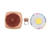 Pin Cushion Kit Cute Pumpkin Shape Wooden Base Finger Ring Pincushions Sewing Pins DIY Crafts Household (Brown)