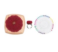 Pin Cushion Kit Cute Pumpkin Shape Wooden Base Finger Ring Pincushions Sewing Pins DIY Crafts Household (Dark Red)