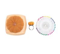 Pin Cushion Kit Cute Pumpkin Shape Wooden Base Finger Ring Pincushions Sewing Pins DIY Crafts Household (Ginger Yellow)