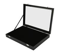Pin Display Case for Collectors, Transparent Glass Shadow Box for Medals, Jewelry, Pins & Badges (Black PU Leather, 13.8x9.4x2.0in)