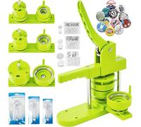 Pin Maker, Button Maker Machine Multiple Sizes (1+1.25+2.25'') with 300 Buttons, 3 Circle Paper Cutters, Button Badge Pin Press Machine (304PCS, Pink) (Green, 1+1.25+2.25" Round)