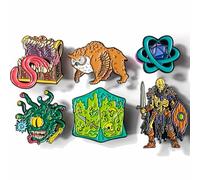 Pin Pals (Set of 6) | D&D Inspired Enamel Pins, Dungeons and Dragons Creature Pins, Owlbear Mimic Gelatinous Cube Beholder, Skeleton Warrior, Sci Fi D20, D&D Acessories