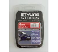 Pin Stripe 6mm x 10mtr Self Adhesive Car Pin Stripe Black - White - Red - Gold - Silver Coach Tape Styling Stripe (Red)
