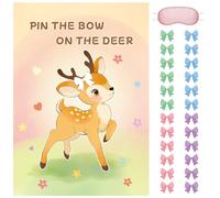 Pin the Bow Game, Kids Birthday Party Games, Deer Theme - With 24 Stickers