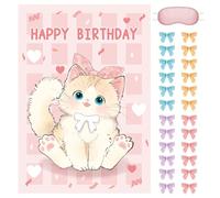 Pin the Bow Game, Kids Birthday Party Games for Girls, Pink Cat Theme