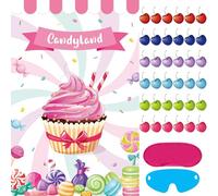 Pin The Cherry on The Cupcake Game for Kids Birthday Pin Game Girls Birthday Party Games Candy Land Party Decorations, Large Candyland Game Poster with 36 Cherry Stickers Candyland Party Favors