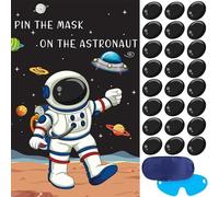 Pin The Mask on The Astronaut Party Game for Kids - Space Themed Birthday Party Supplies, Solar System Outer Space Decorations, Large Poster with 24 Mask Stickers