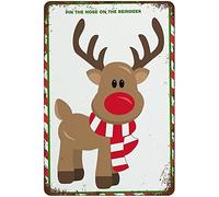 Pin The Nose on The Reindeer,Christmas Class Party Game, Poster Size Pin The Nose on The Reindeer, Holiday Retro Metal Tin Sign Vintage Aluminum Sign for Home Coffee Wall Decor 12 x 8 Inch