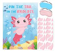 Pin The Tail On The Axolotl Party Game Large Posters with 40 Tail Stickers Axolotl Themed Birthday Decoration Sticker Game for Fiesta Party Games Birthday Family Classroom Activities